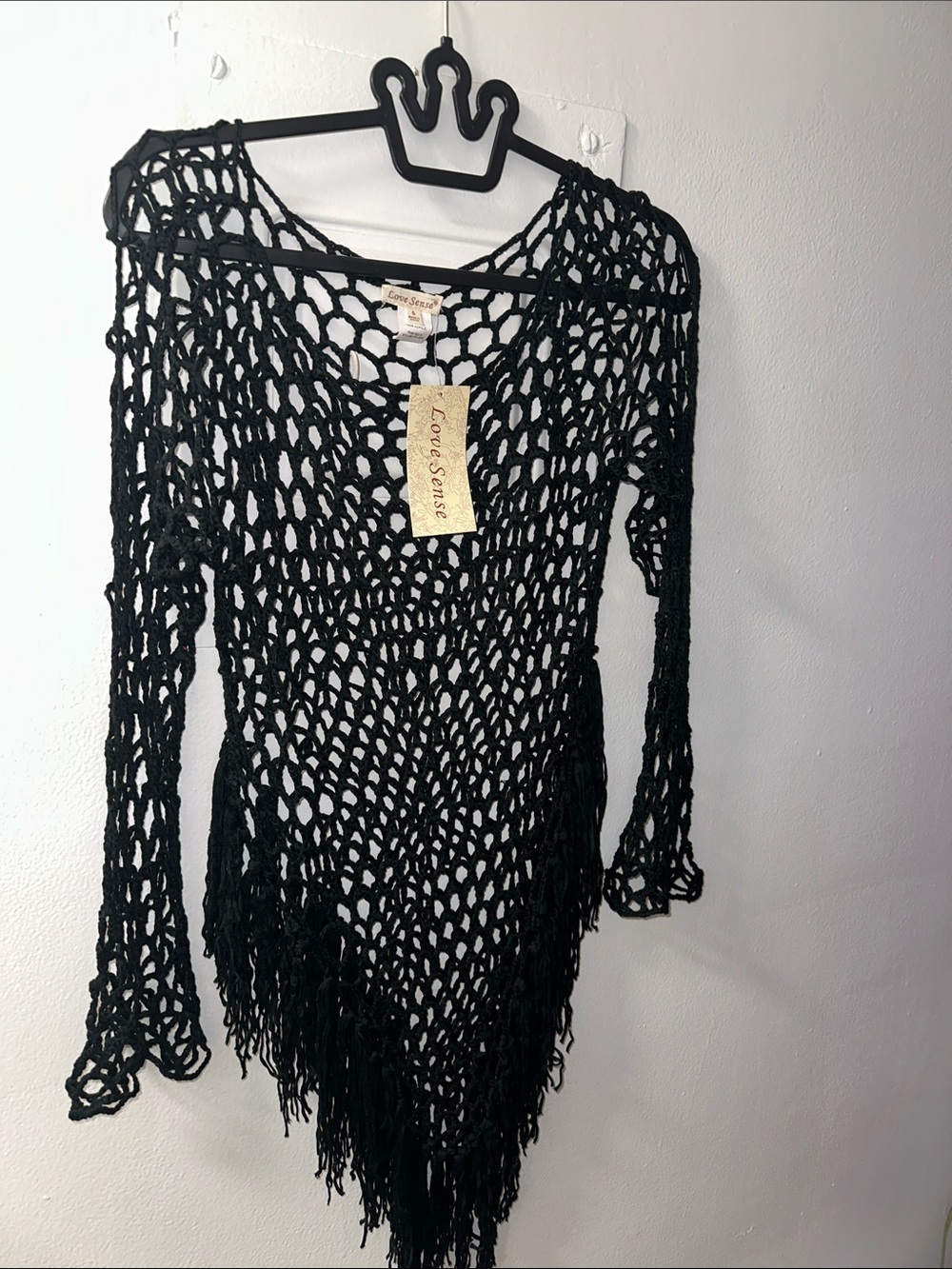 Love Sense Black Crochet Fringe Swim Cover-Up